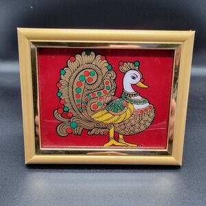 Peacock on Tree Tanjore Glass Reverse Painting Wall Art Frame